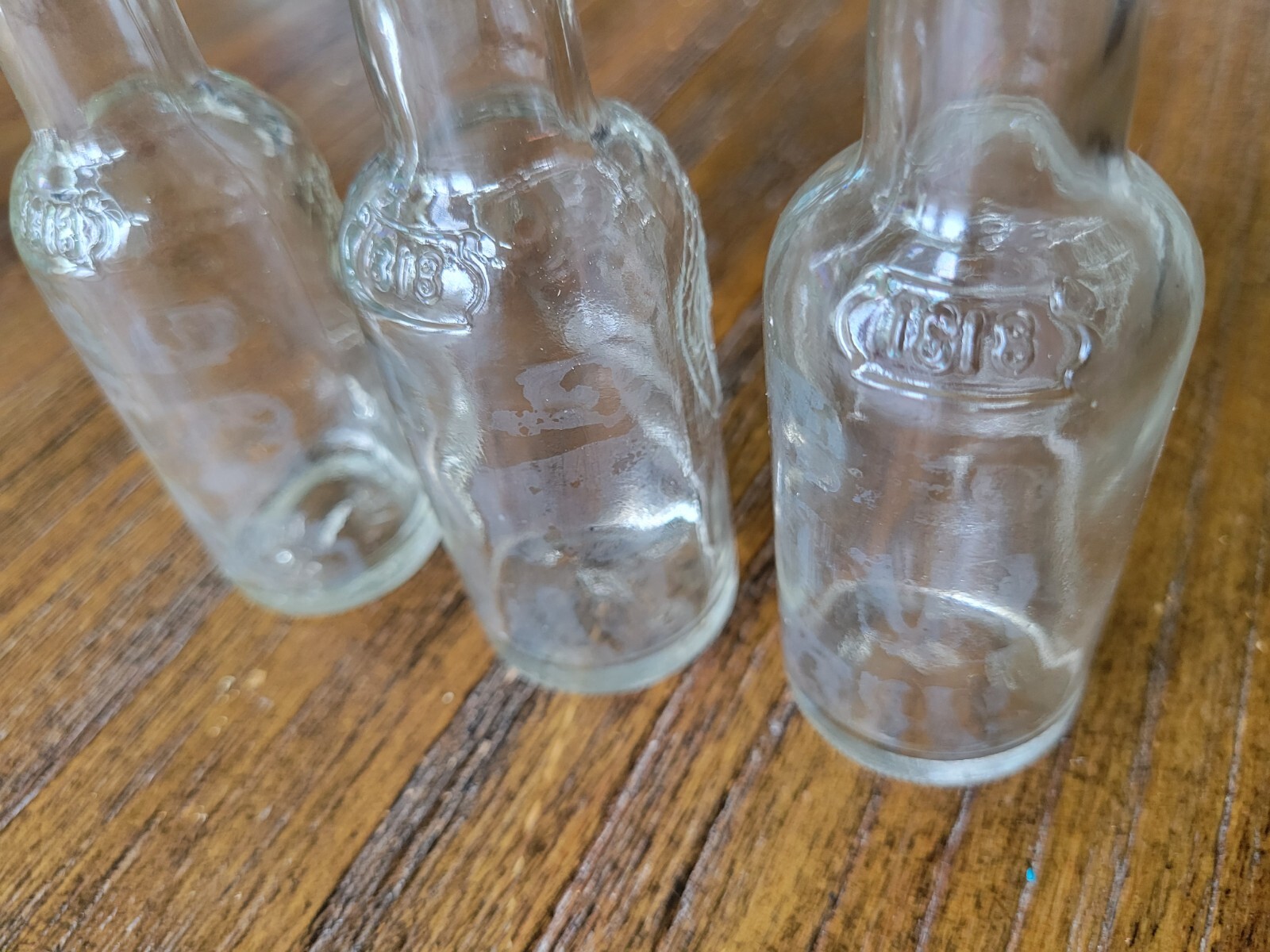 Lot of 3 Vintage Smirnoff Vodka GLASS Mini Bottles EMBOSSED Logo metal cap 50ML 