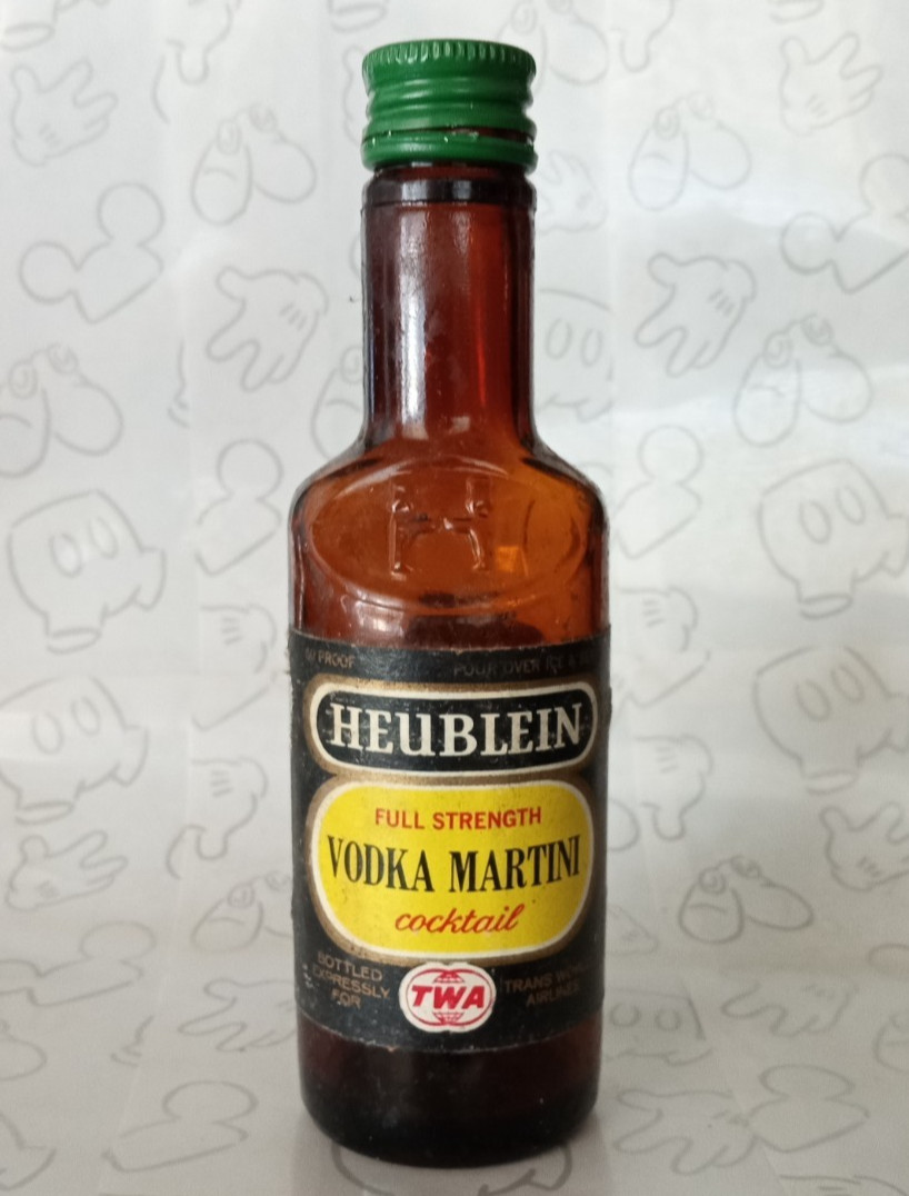 Heublein TWA Vodka Martini Cocktail Vintage Empty Mini Airline Bottle 1/8 Pt