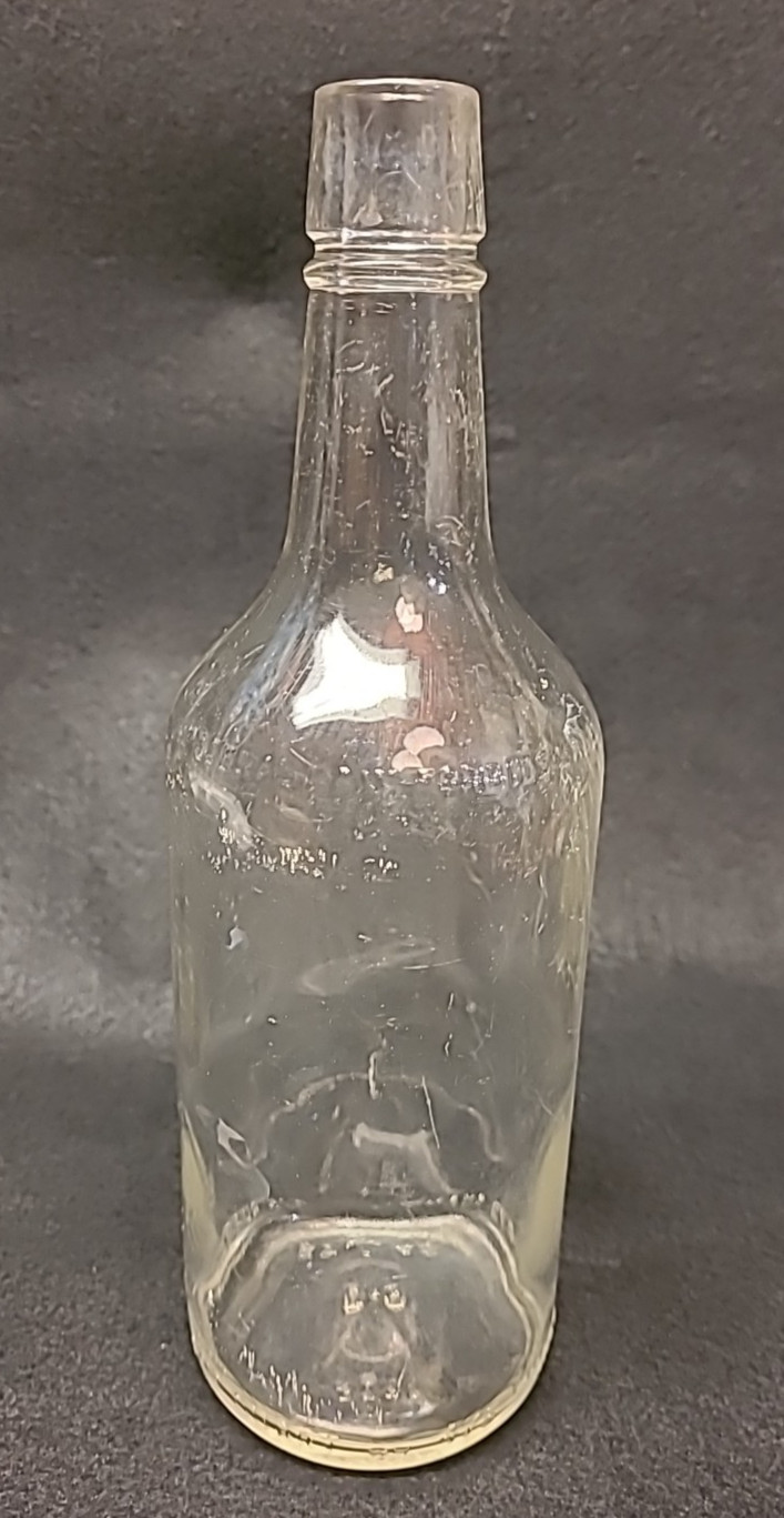 Vintage 1945 Anchor Hocking 4/5 Quart Clear Whiskey Bottle, Old Quaker/IW Harper