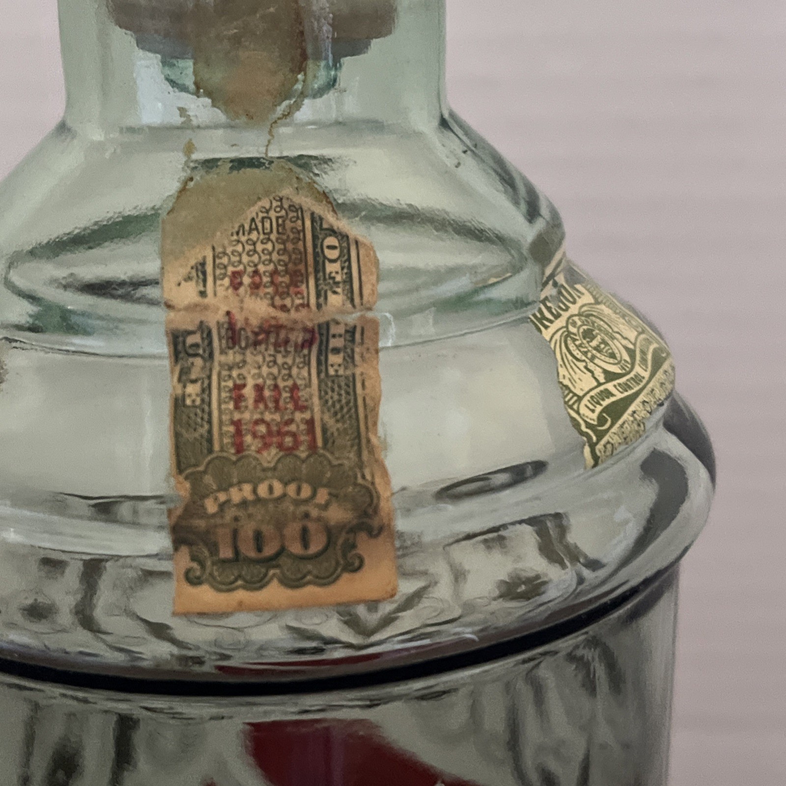 Vintage Old Fitzgerald Green Glass Whiskey Decanter – Red Shield & Gold Filigree