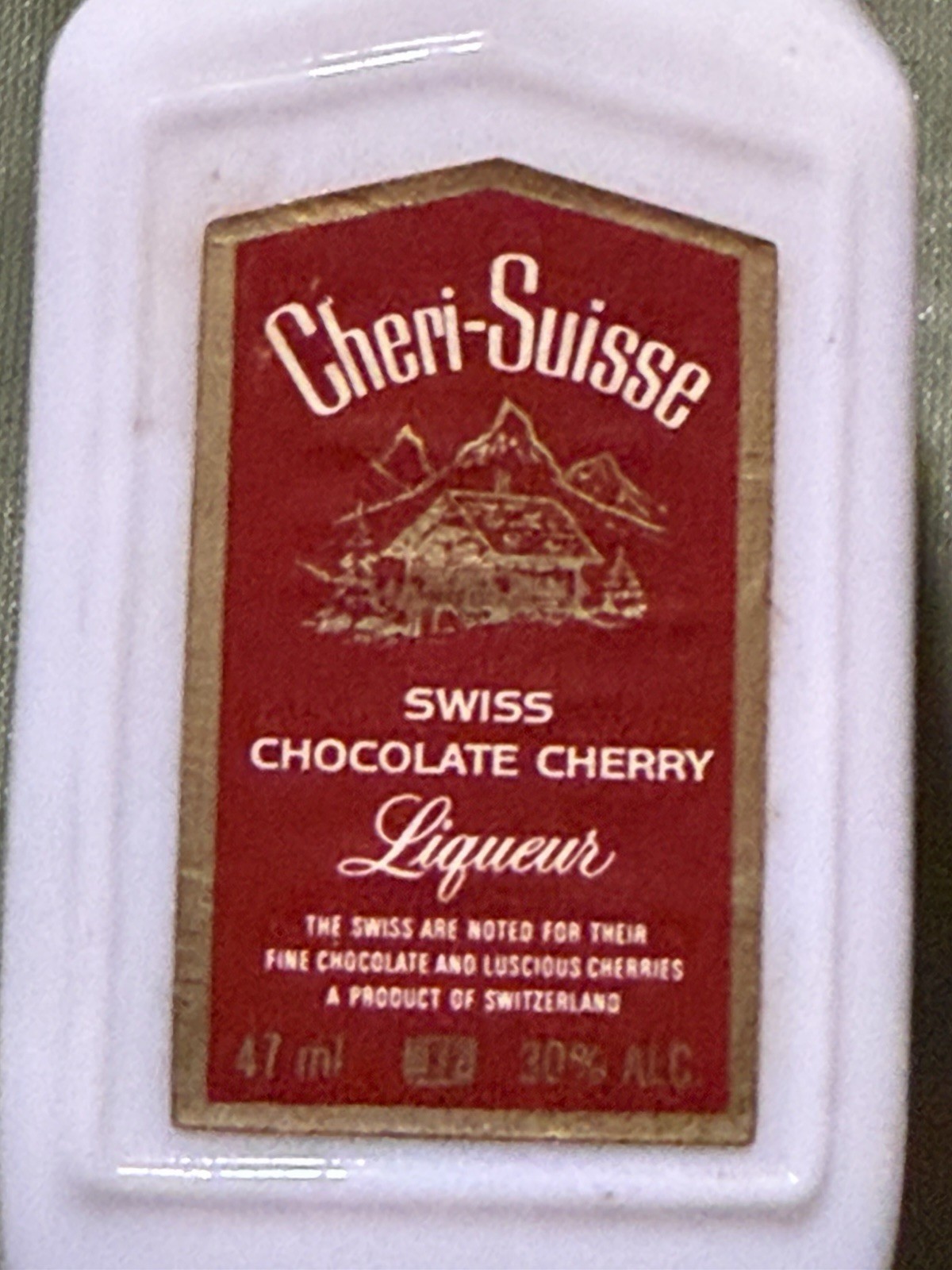 Vintage Cheri-Suisse Swiss Chocolate Cherry Bottle 5” Tall 1/10 Pint