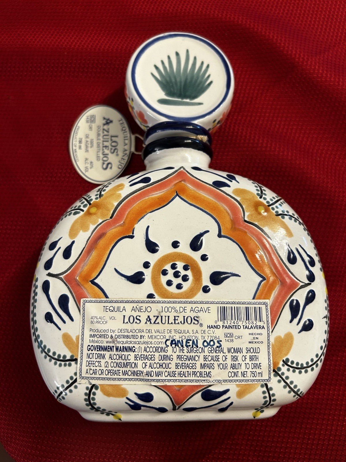 Vintage Mexican Los Azulejos Añejo Tequila Bottle Decanter ~Empty ~ Hand Painted