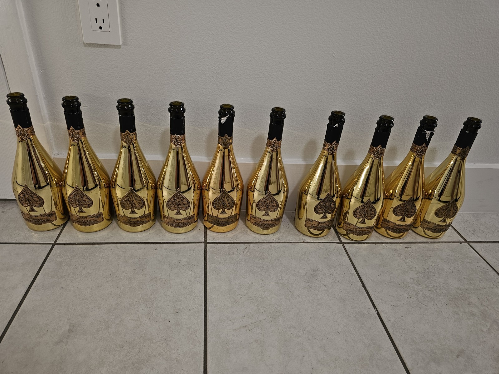 10 Ace of spades Empty Bottle ,ARMAND DE BRIGNAC 750 ML GOLD BOTTLE