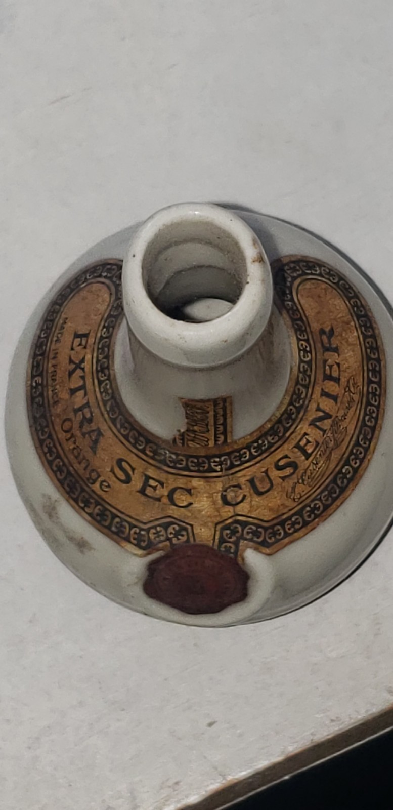Rare paper label cork top Extra Sec Cusenier Ceramic Bottle Made in France