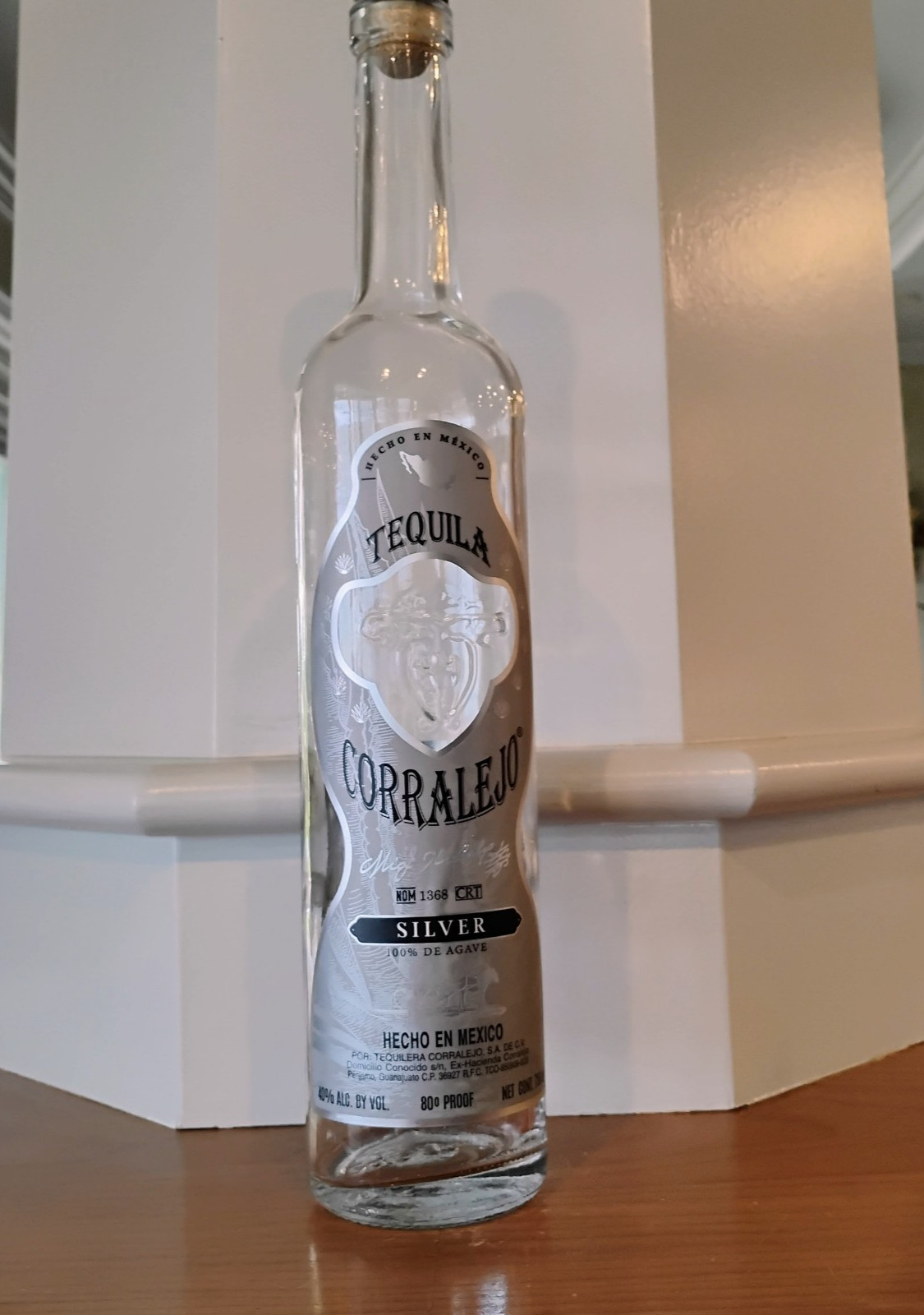 Corralejo Silver Tequila Empty Bottle w/Cork 750 mL