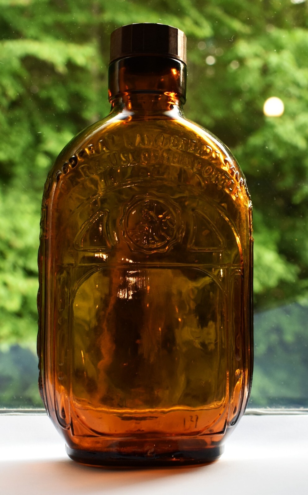 Vintage Amber Glass Embossed Glass Dixie Dew Bourbon Whiskey Bottle Ornate Empty