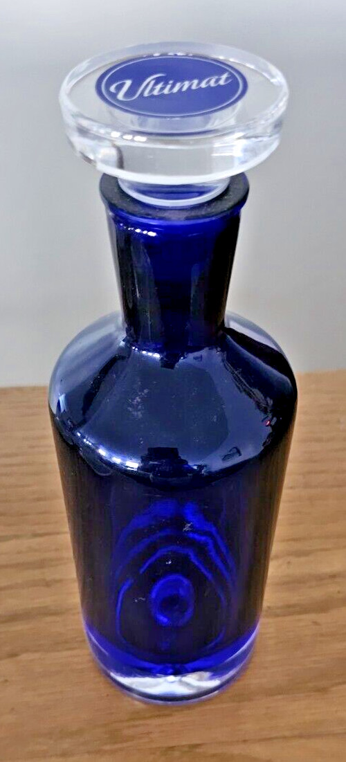 Ultimat Vodka COBALT Blue Glass BOTTLE Decanter VASE W/Control Bubble (empty)