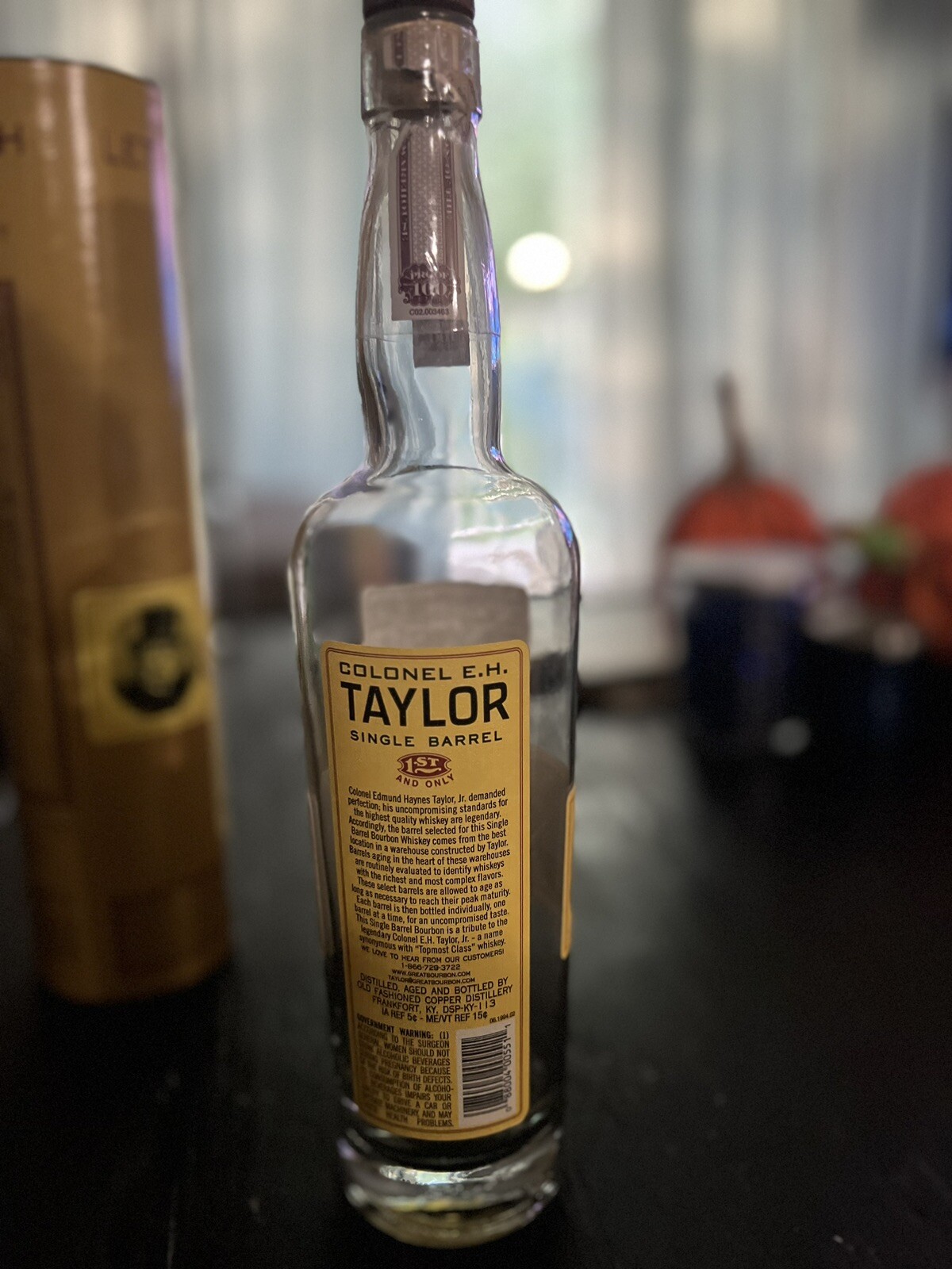 Colonel E.H. Taylor Single Barrel Whiskey EMPTY 750ml Bottle +Tube