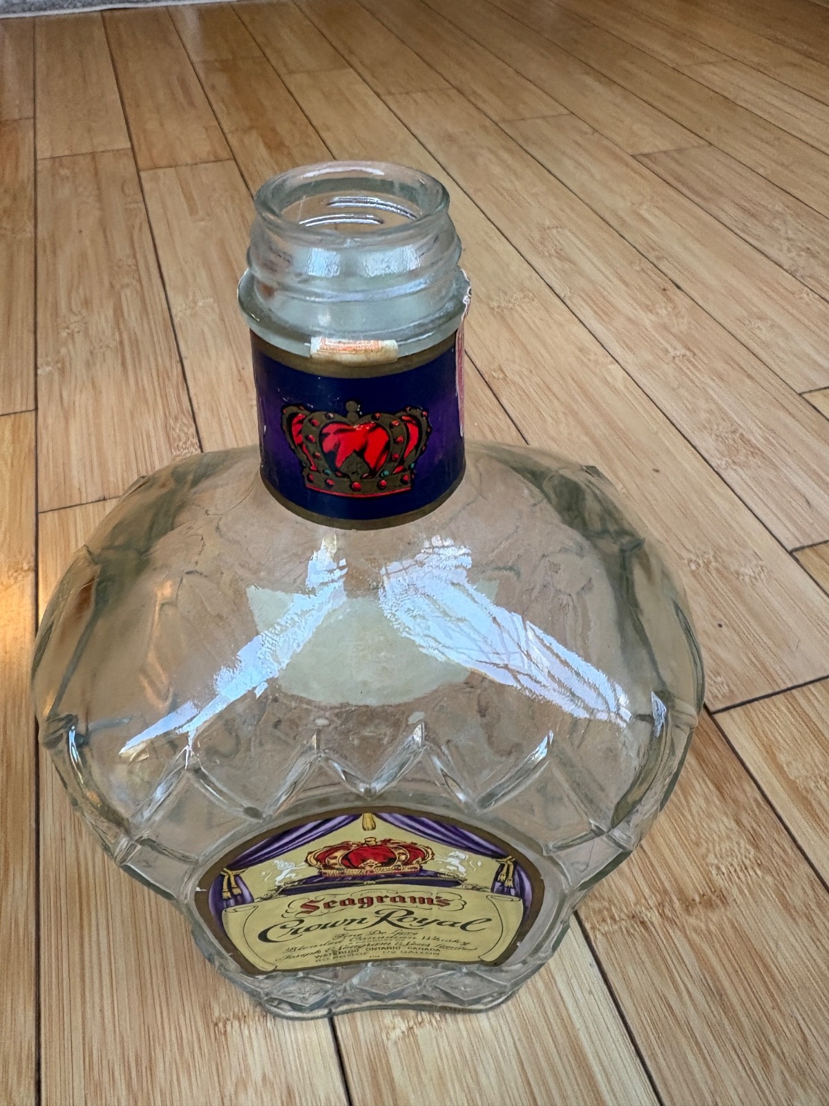 VINTAGE 1967 EMPTY SEAGRAM’S CROWN ROYAL 80 PROOF 1/2 GALLON BOTTLE