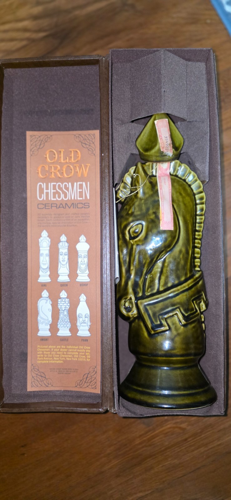 Rare Old Crow Bourbon Whiskey in Dark Knight Chessmen Decanter (Empty)