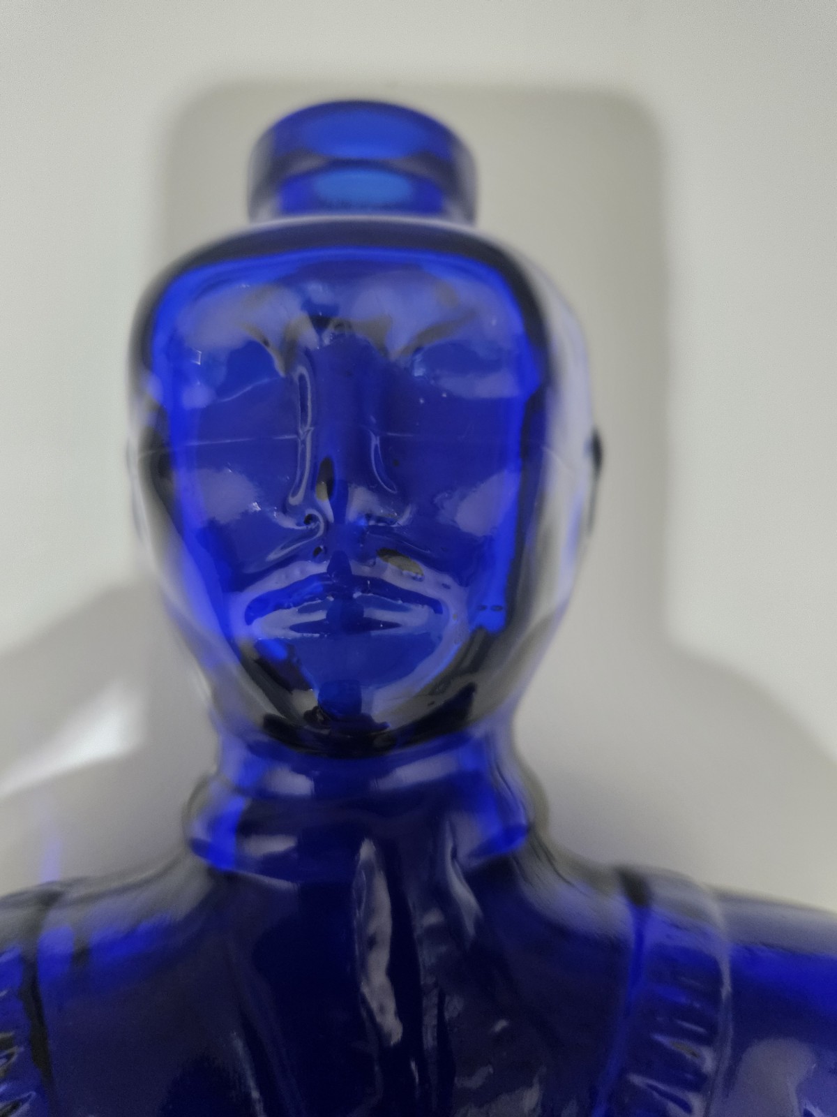 Vintage Style El Guerrillero Tequila Reposado Blue Glass Empty Bottle Decanter M