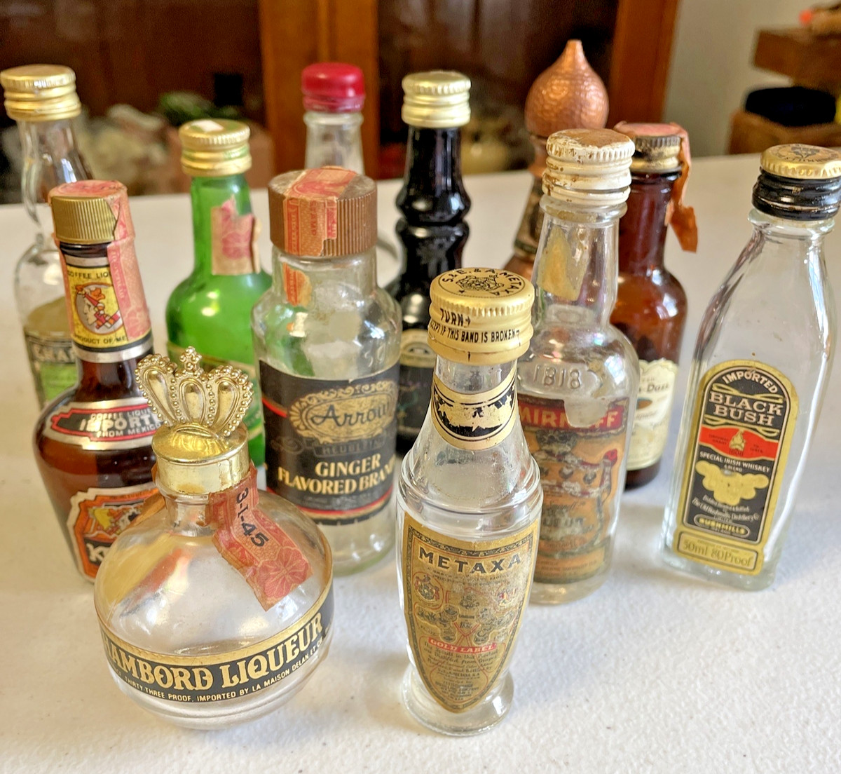Liquor Bottles 12 1960’s Metexa Pasha Black Bush Display Booze 1960’s MCM Bar
