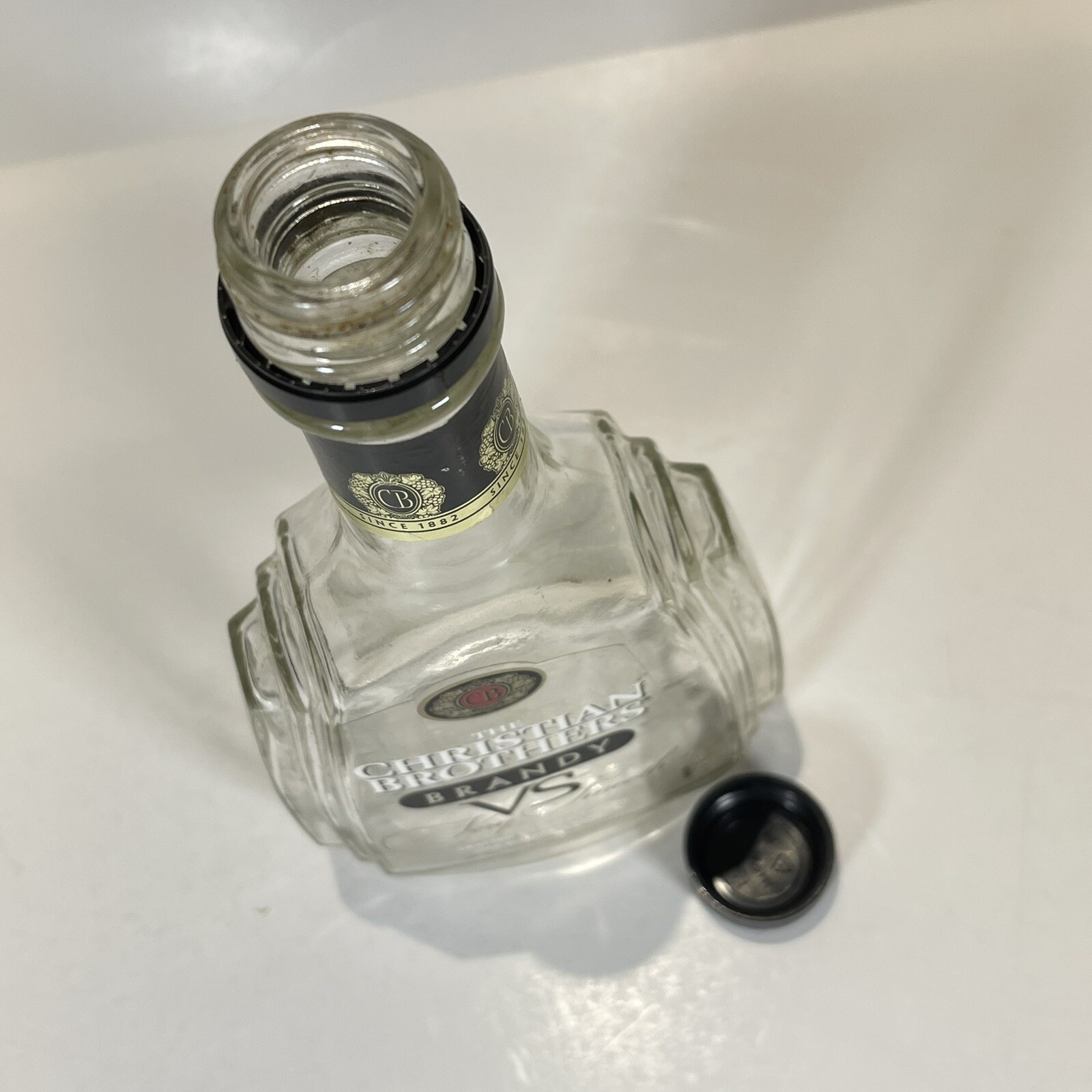 Christian Brothers Brandy 750ml EMPTY Bottle Decatur Clear Black Lid