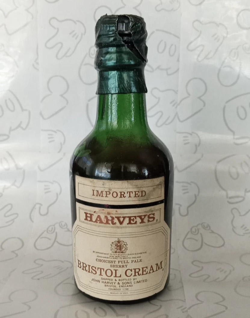 Harveys Bristol Cream Pale Sherry Empty Vintage Mini Miniature Bottle 2 oz
