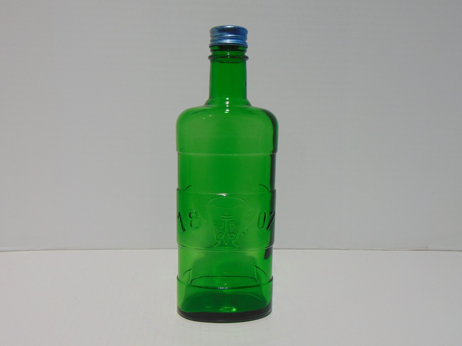 J B 1807 Green Glass Bottle Screw Top Lid Empty