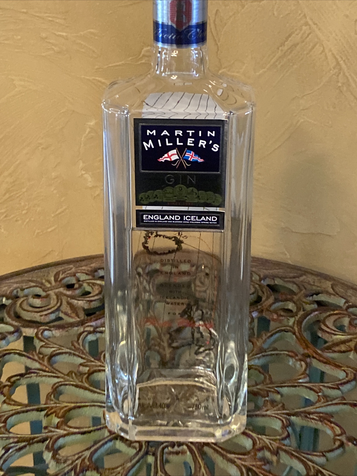 MARTIN MILLERS ENGLAND ICELAND EMPTY GIN BOTTLE 750ml