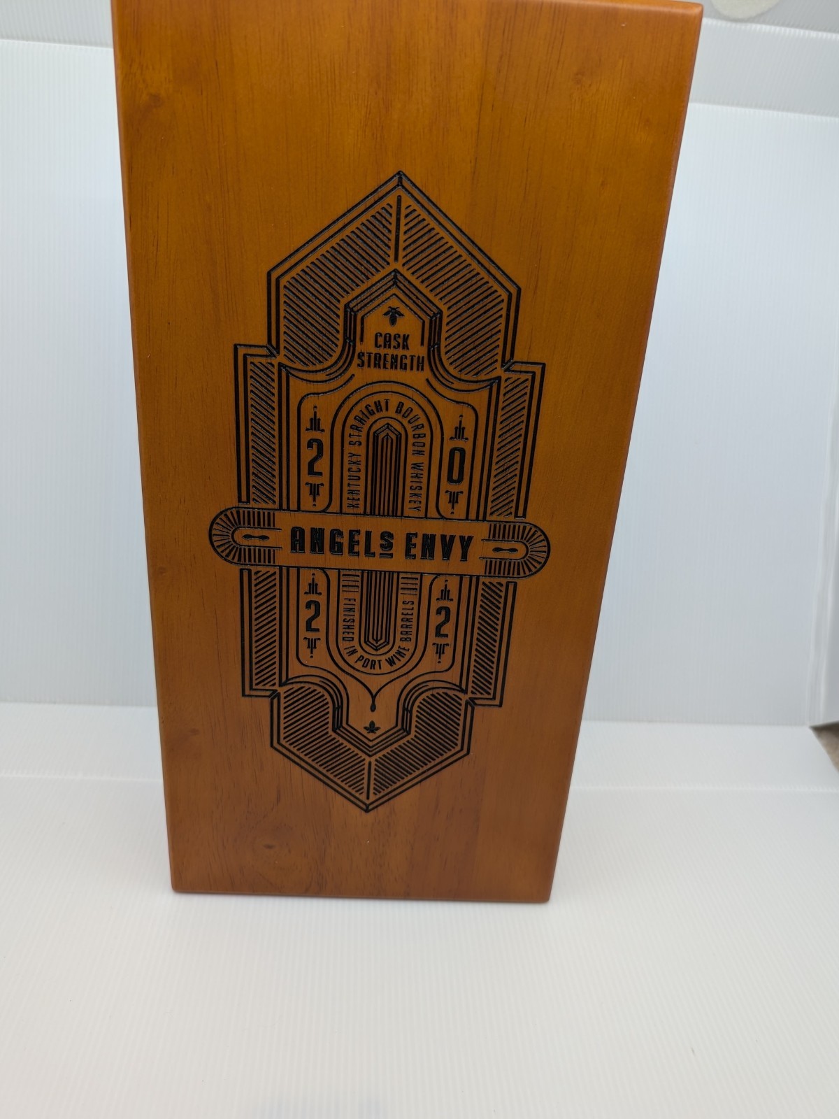 Angel’s Envy Bourbon Cask Strength 2022 Whiskey Solid Wooden Box Empty Bottle