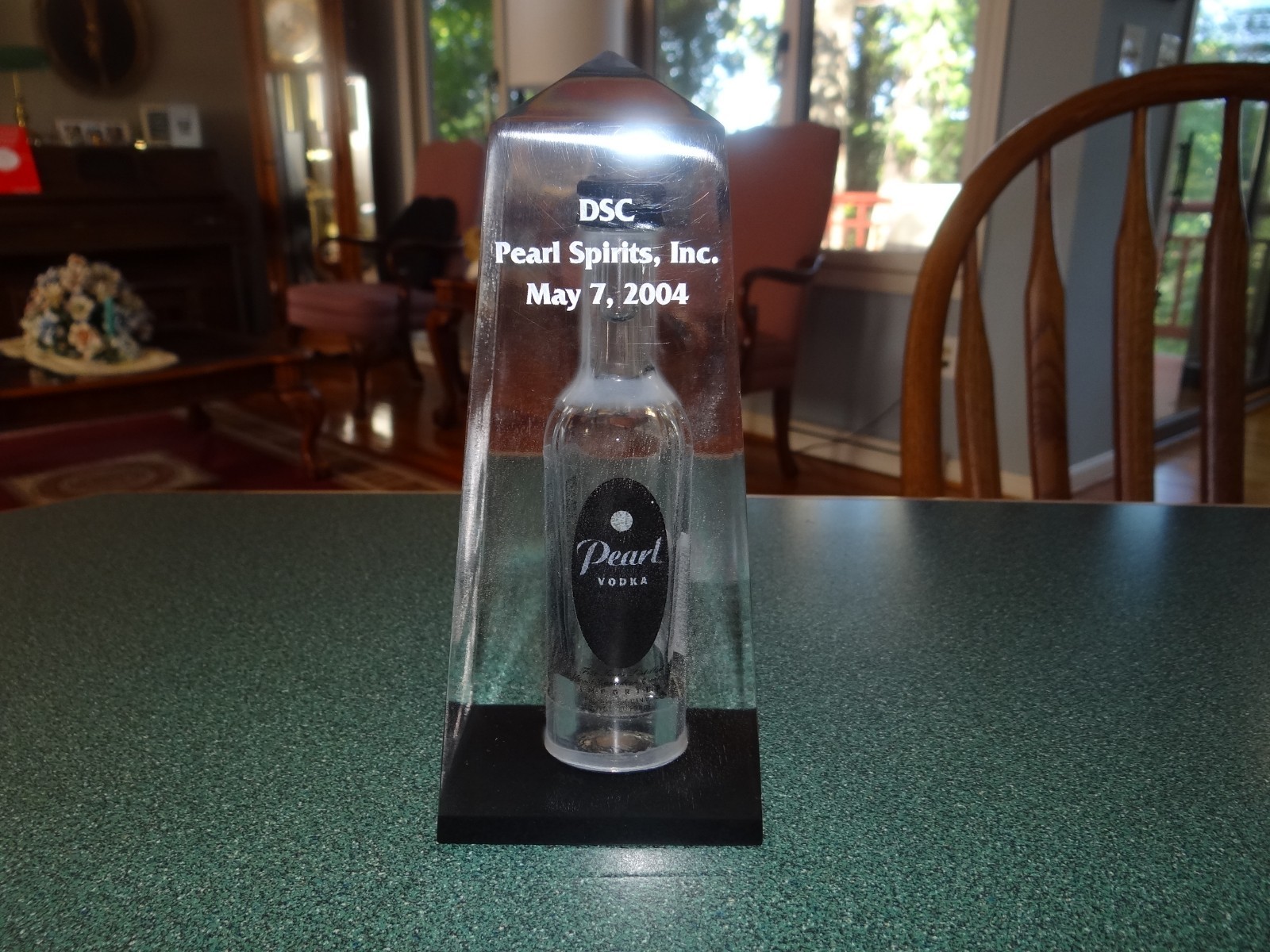 Vintage Glass Vodka Bottle Encased in Lucite Paperweight