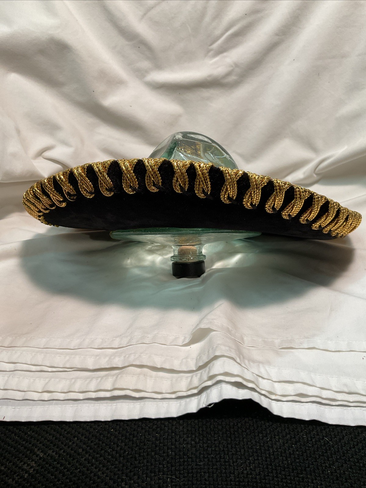 Institutional Mariachi Hat Empty Tequila Bottle Agave Gold Fancy Decanter
