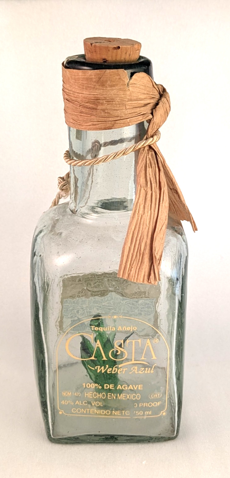 Hand Blown Casta Anejo Tequila Bottle w/ Glass Agave Inside with Cork – Empty