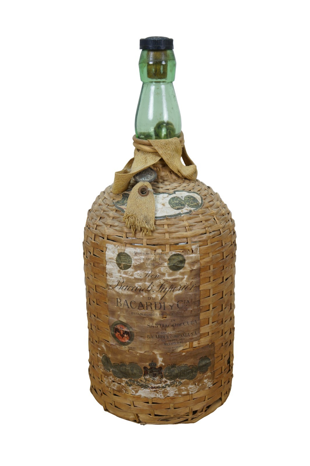 Ron Bacardi Mid Century Wicker Wrapped Superior Cuban Rum Bottle 15″