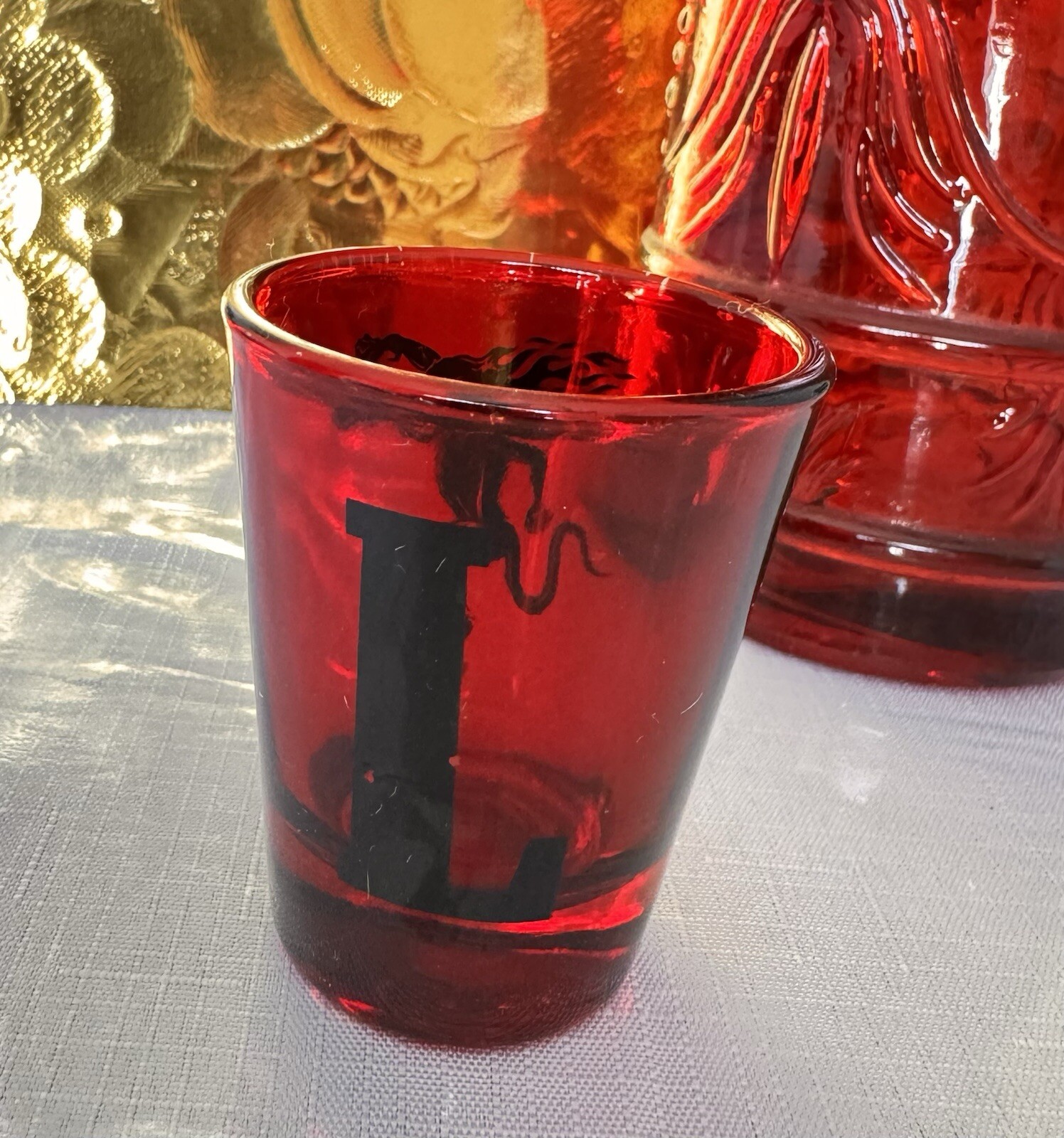 Mediterranean Red Wine Bottle With Fireball Red Shot Glass