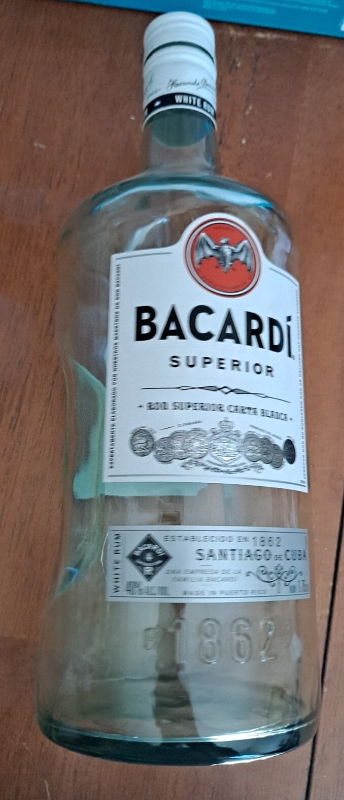 Bacardi Superior Rum 1.75 Liter Empty Liquor Bottle