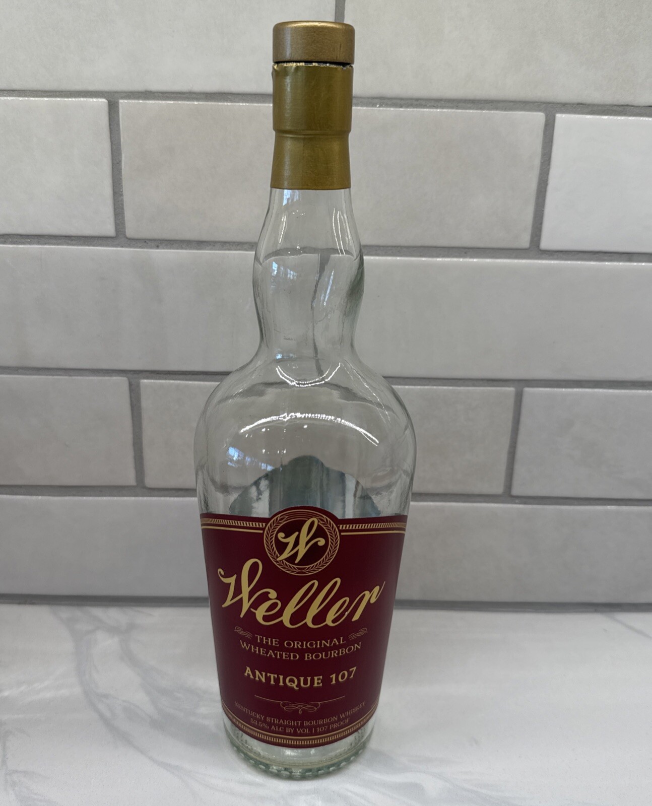 Weller Antique 107 Bourbon Empty Bottle w/ Cork, Whiskey Buffalo Trace Bar