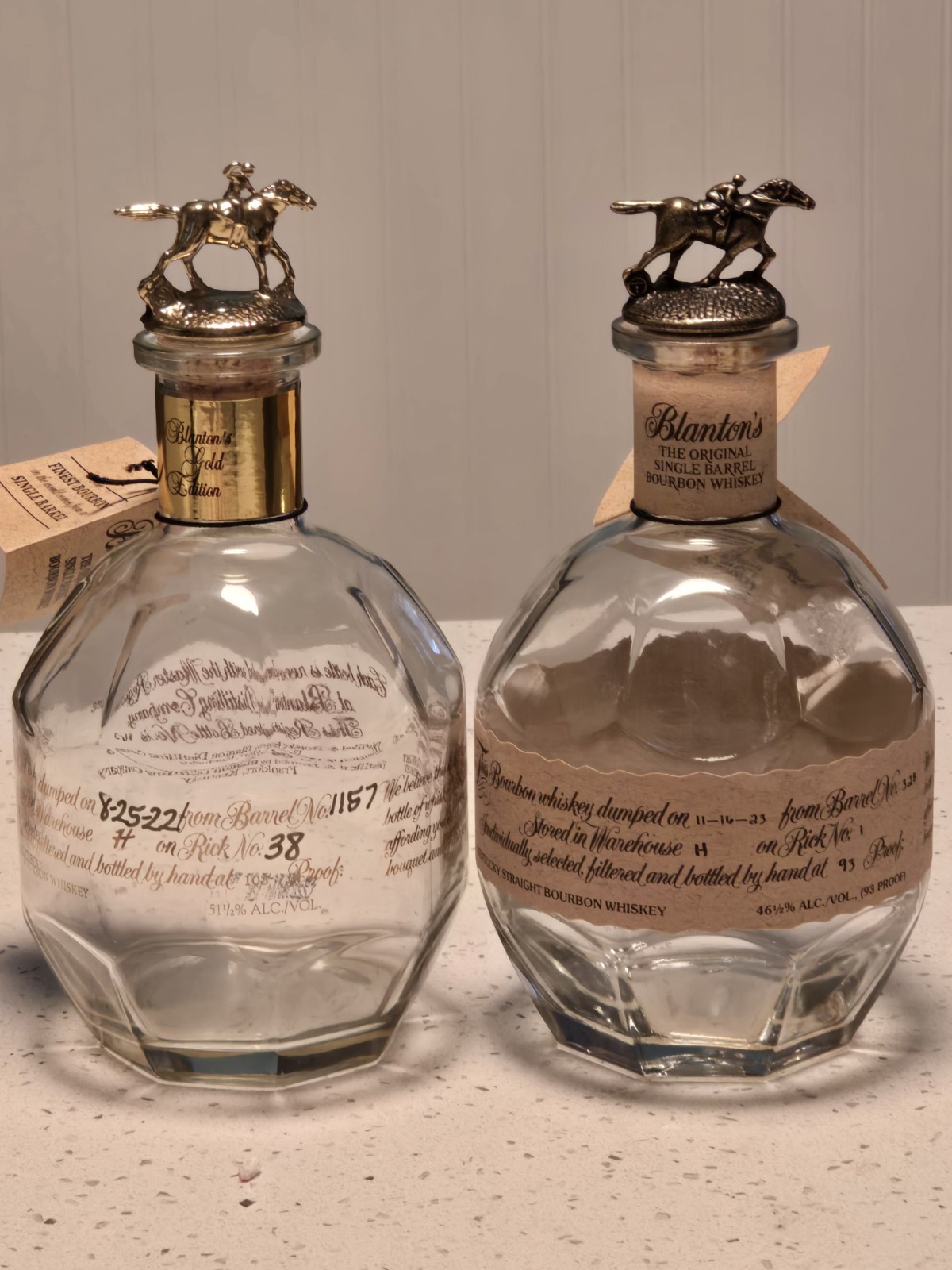 Two Blanton’s Gold Edition 750ml Empty Bottle with Jockey Stopper.
