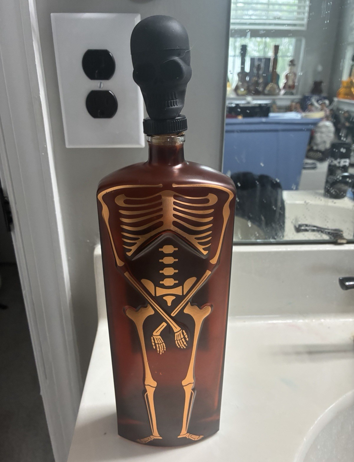 E.T.51 Premium Whisky 750ml Brown Liquor Bottle with Skull Stopper Skeleton