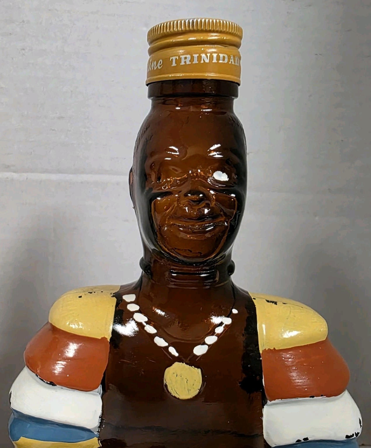 Vintage Pair Old Oak Rum Limbo Drummer Empty Bottles Angostura Trinidad c. 1970s