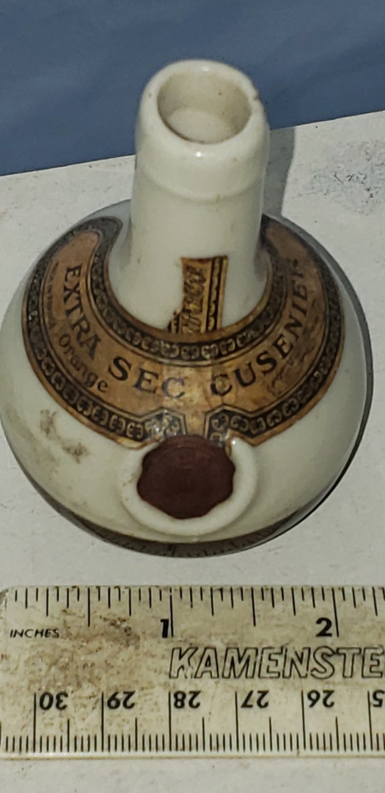 Rare paper label cork top Extra Sec Cusenier Ceramic Bottle Made in France