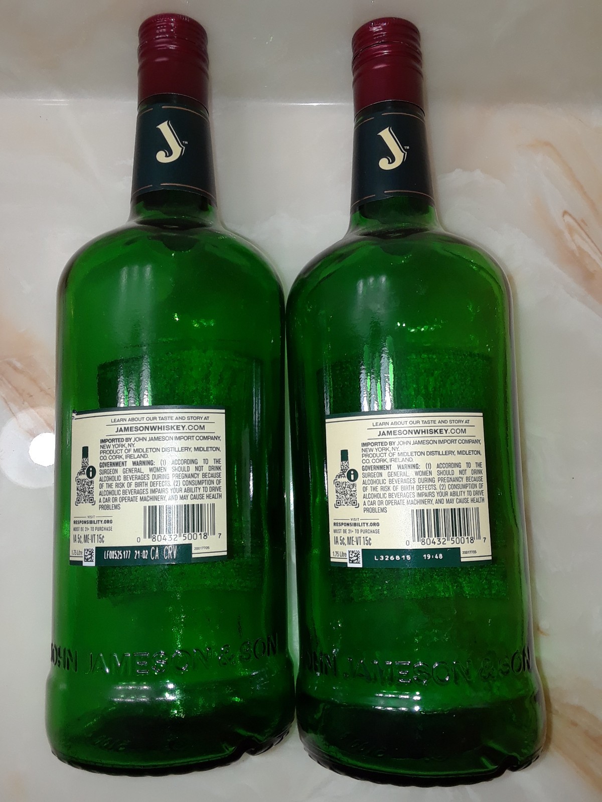 Pair of EMPTY Jameson Irish Whiskey 1.75 Liter Bottles with Caps