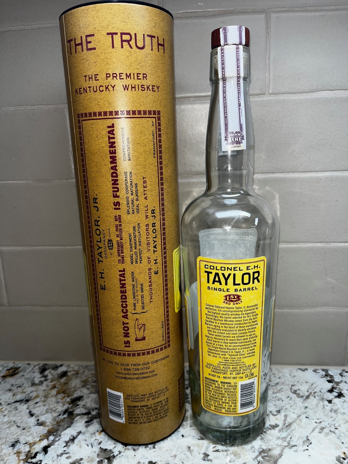 EH Taylor Single Barrel Bourbon Bottle and Tube – EMPTY