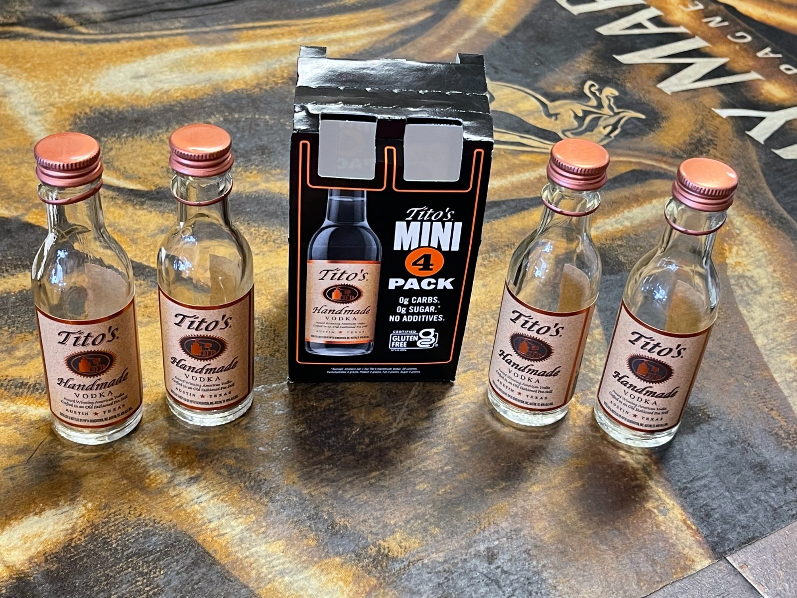 Tito’s Handmade Vodka | Tito’s Mini 4-Pack (50 ml) Baby Glass Bottles EMPTY