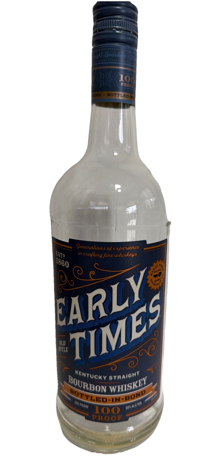Early Times Bourbon Whiskey Empty 1 Liter Clear Glass Bottle 12 In Tall