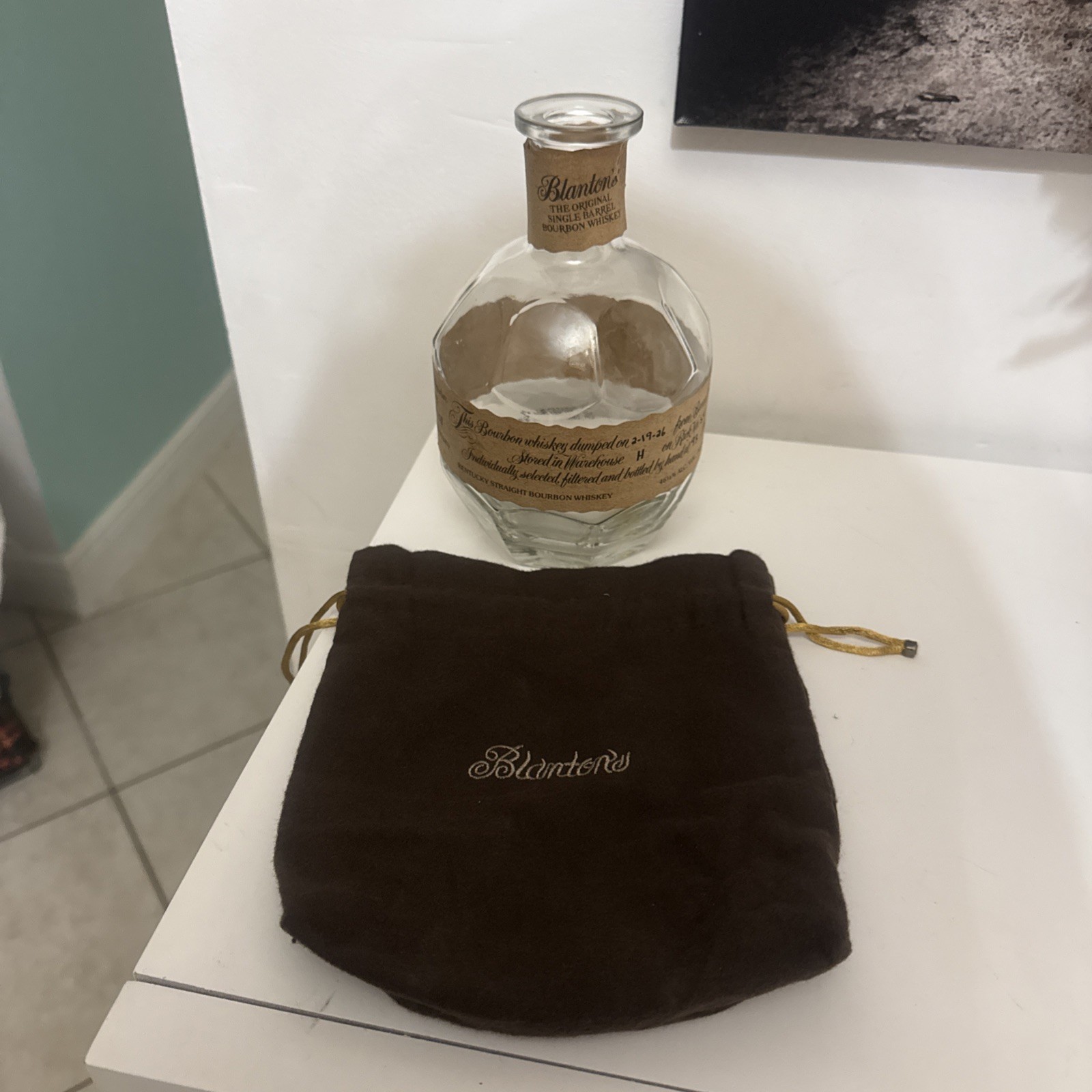 Empty Blanton’s Bourbon 750ml Bottle In Gift Bag With No Stopper *FREE SHIP**