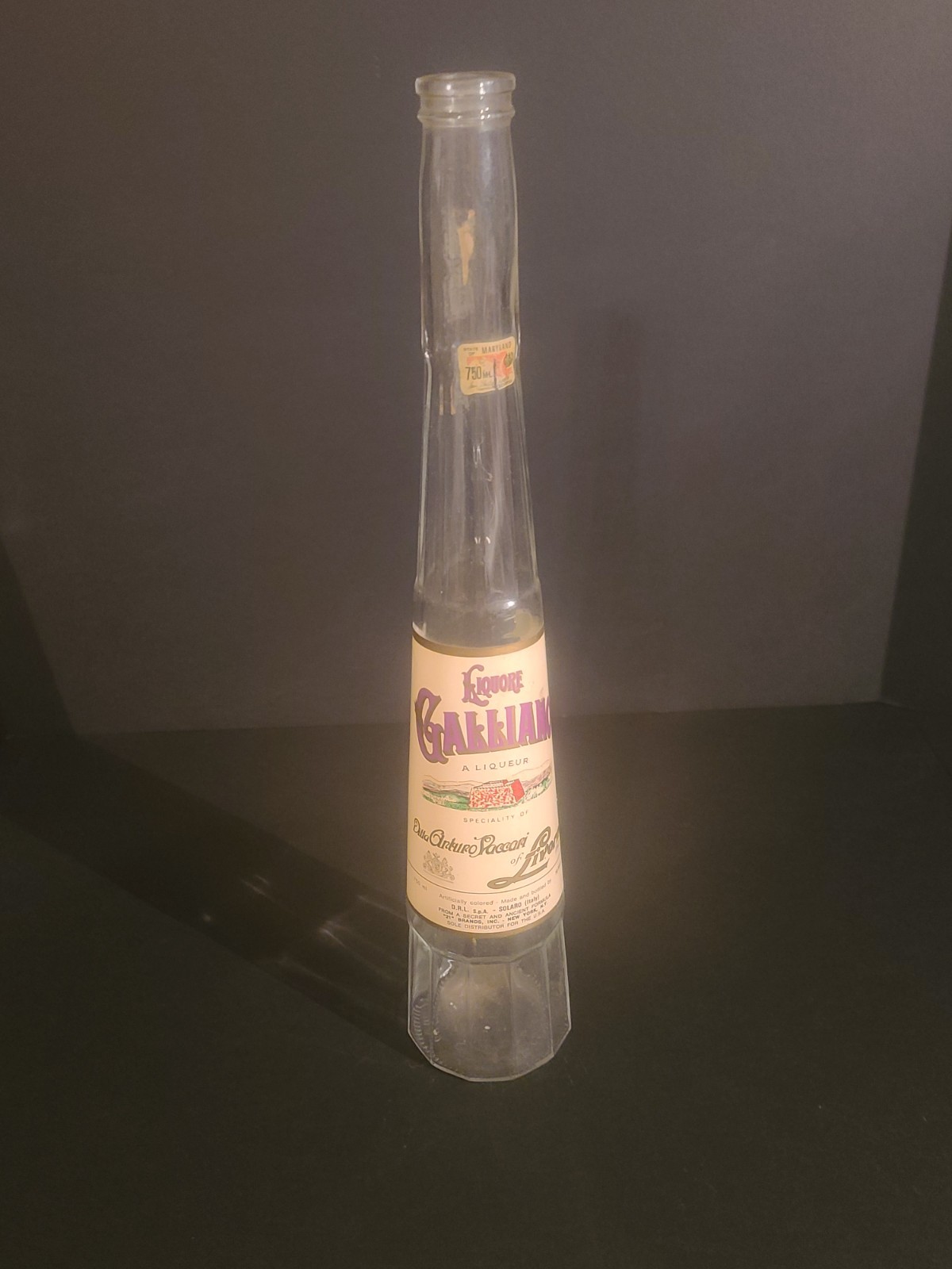 Vintage LIQUORE GALLIANO 17″ Tall BOTTLE Empty with Maryland Tax Stamp