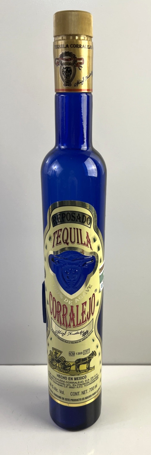 Reposado Tequila Corralejo Mexico 700ml 16.5″ Empty Cobalt Blue Bottle W/Lid