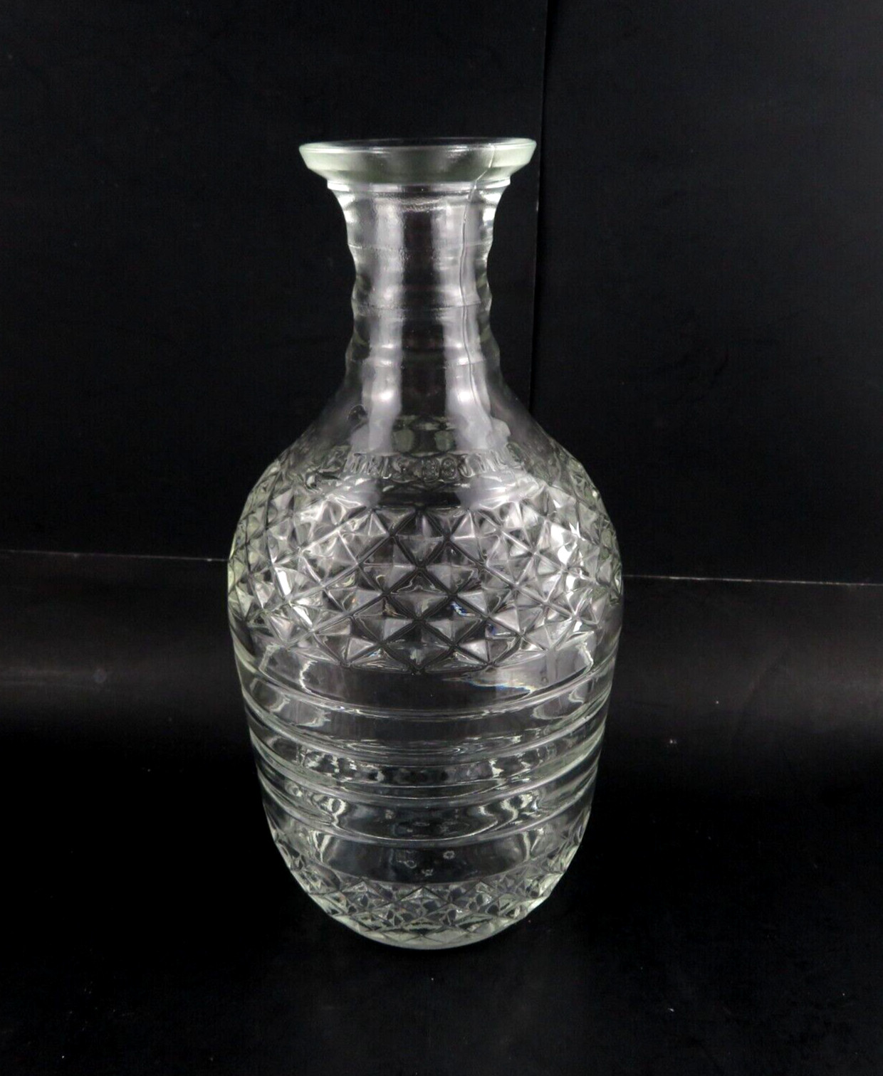 Vtg Glass Decanter D-8 66-48 Diamond Pattern No Stopper «Federal Law..» – 8.25″T