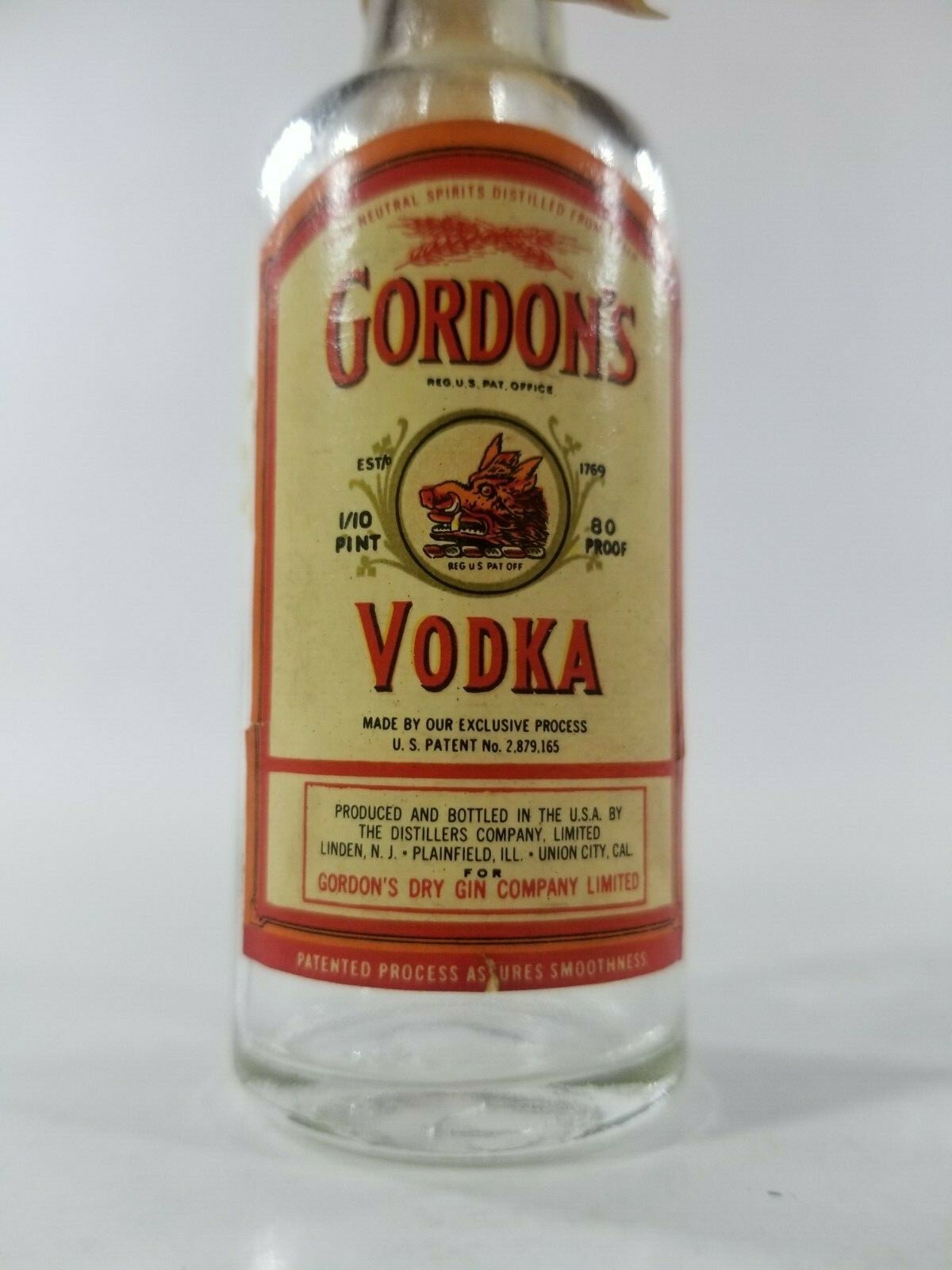 VINTAGE PRE-1979 AIRPLANE LIQUOR BOTTLE (EMPTY) GORDON’S VODKA