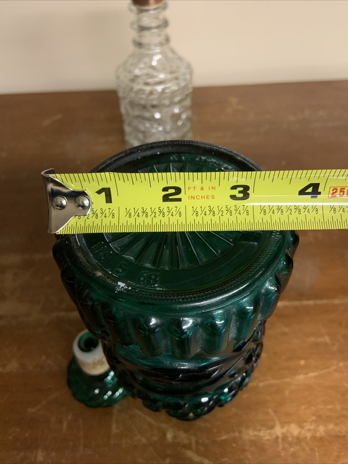 RARE Bonded Beam Emerald Green AND Clear Glass Decanter Bottle Whiskey 1967&1968