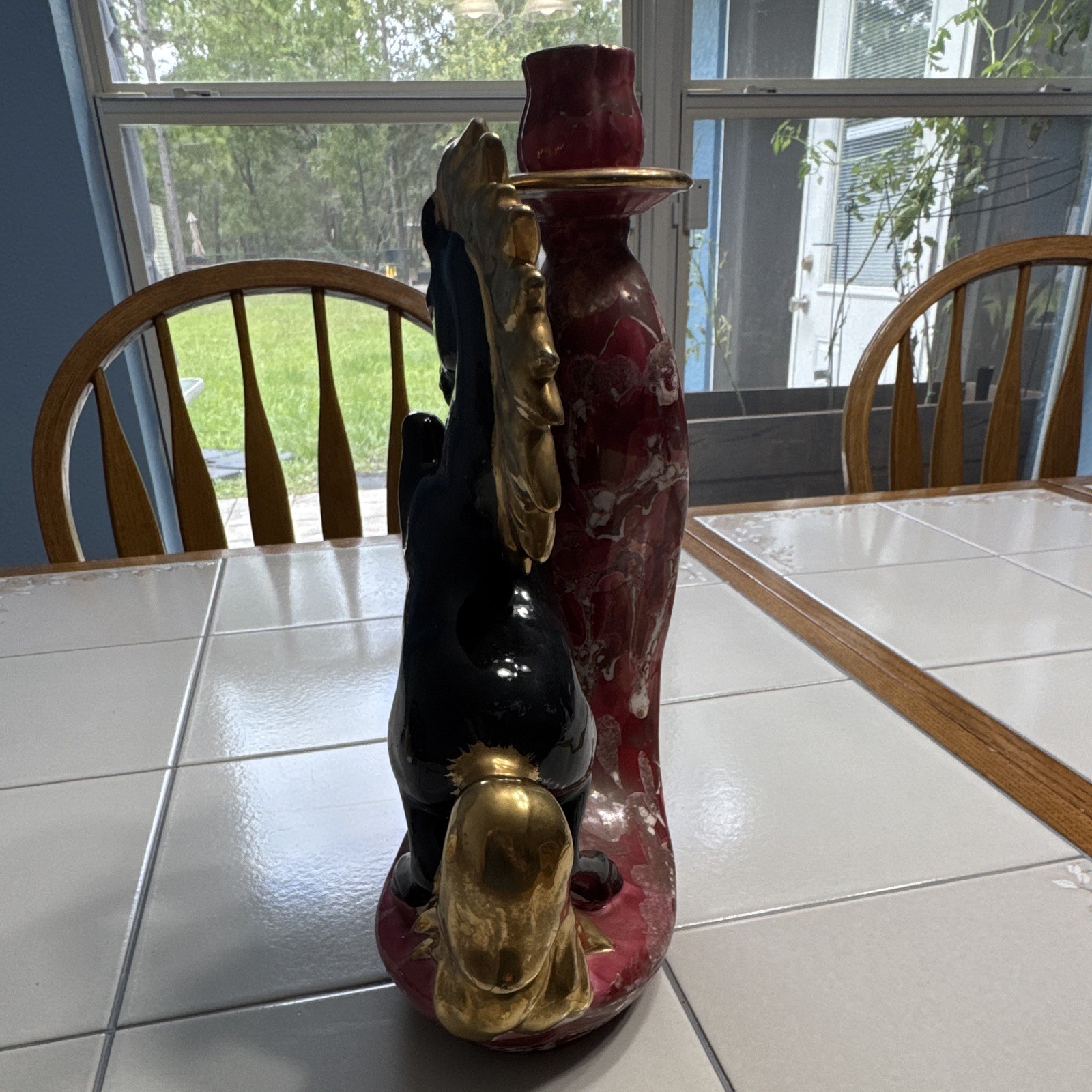 Garnier Blackberry Liqueur Ceramic Horse Liquor Bottle 21/32 qt Made in Italy