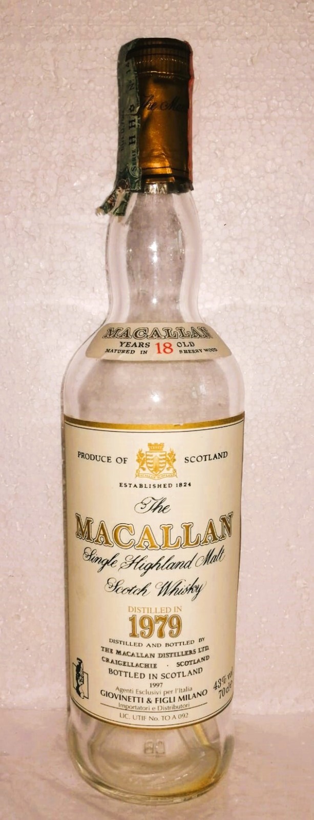 empty bottle whisky macallan 18yo distilled in 1979 – 70 cl cod.452