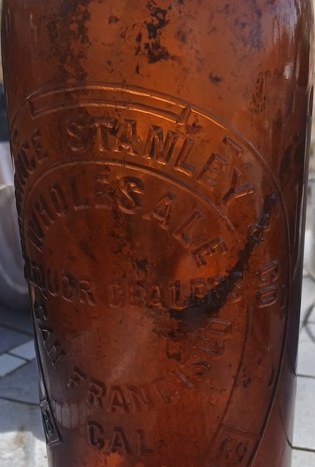 Stanley Wholesale Liquor Dealers 1/2 Gal Brown 1869 Liquor Bottle san Francisco