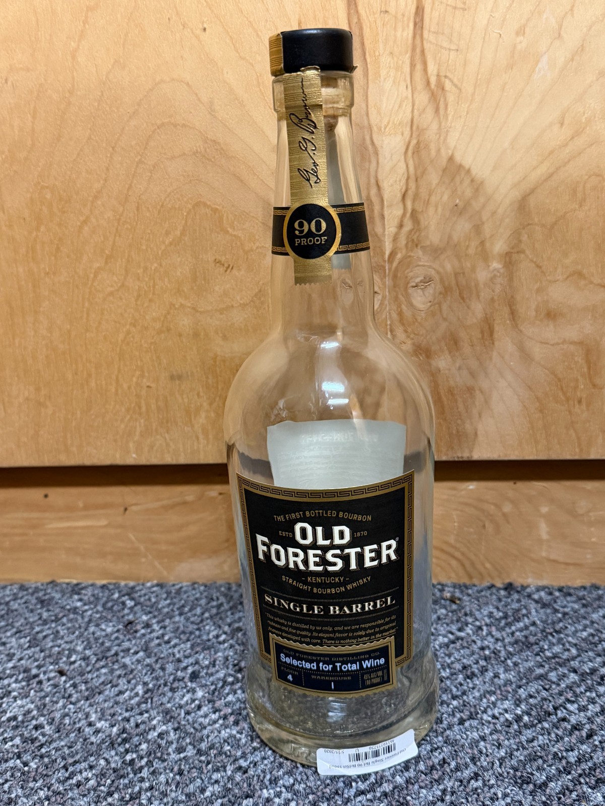 Old Forester Single Barrel Store Pick Kentucky Bourbon 750ml Empty Bottle w/cork