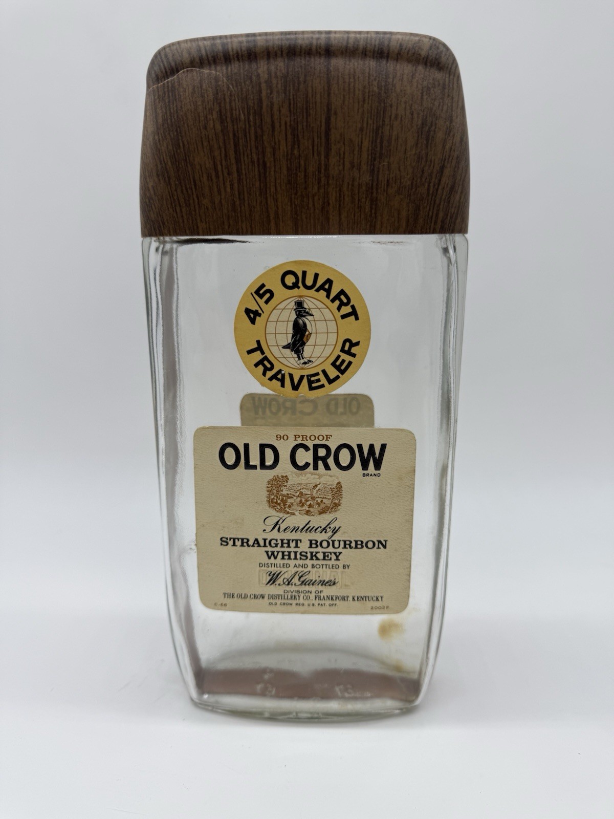 Old Crow Kentucky Straight Bourbon Whiskey 4/5 Quart Traveler Empty Bottle