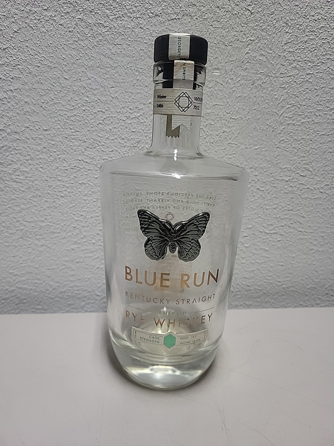 Blue Run Bourbon RYE Emerald Bottle – Empty Unrinsed – 750 ml