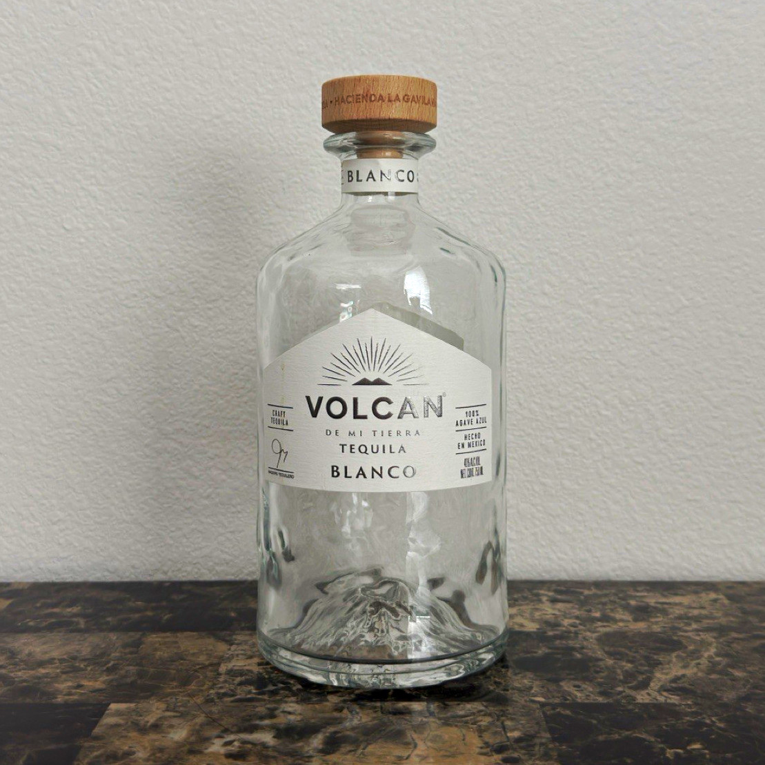 Volcan De Mi Tierra Blanco Tequila Collectible Empty Clear Liquor Bottle