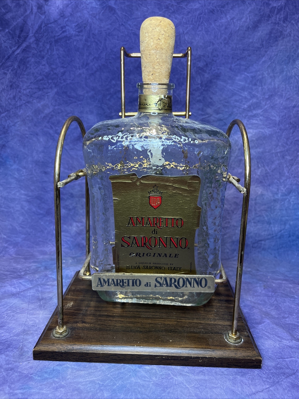Amaretto Di Saronno Liqueur Large Bottle Metal Stand Pourer Decanter
